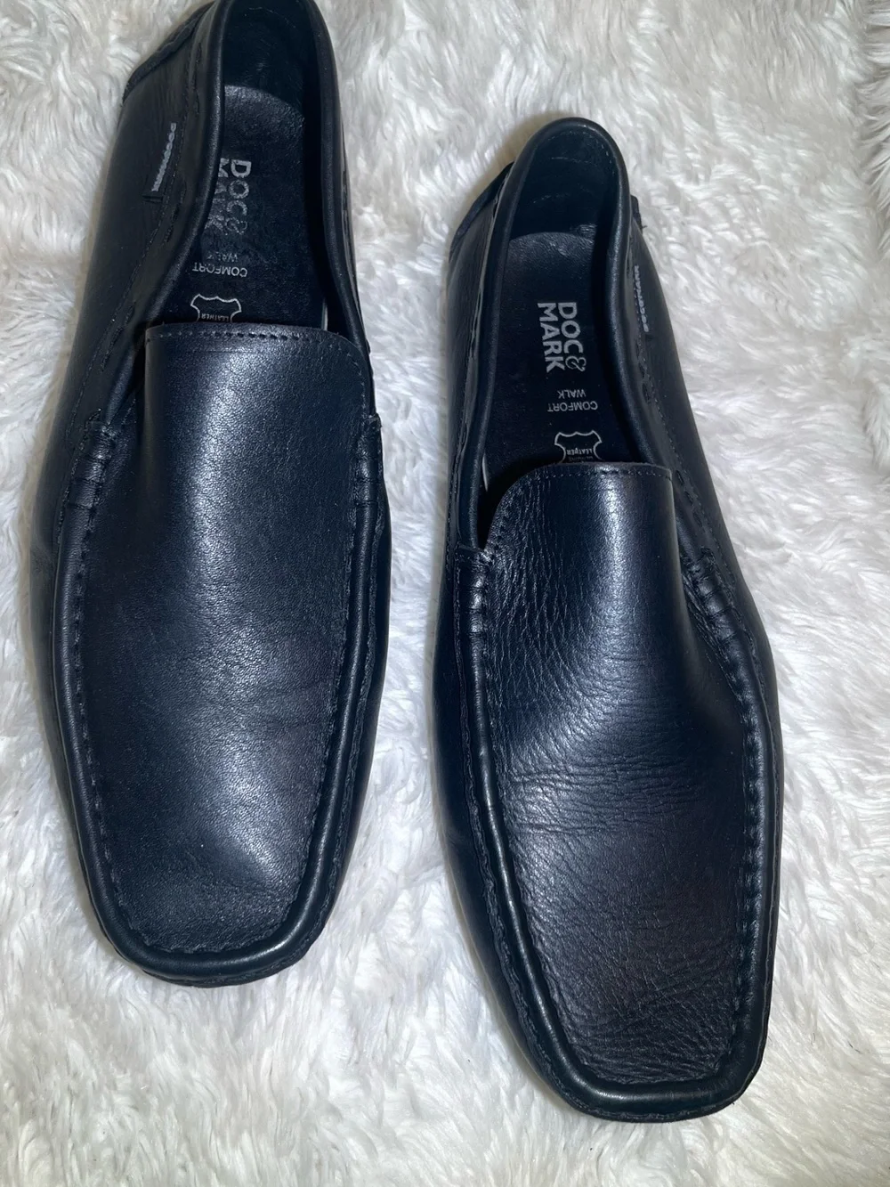 Doc & Mark men’s comfort walk Black Leather Slip-On Moccasin Loafers size 11